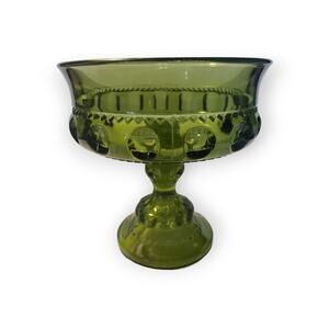 Vintage Indiana Glass Kings Crown Compote/Candy Dish Avocado
